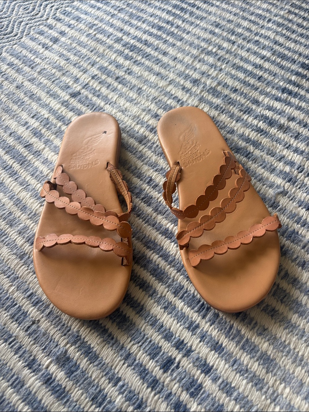 Ancient Greek Sandals | Afros Scalloped Leather Sandals size 37